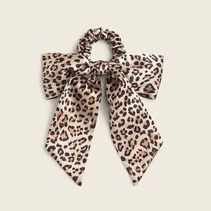NWOT J.CREW Womens Hair Accessory | Satin Scrunchie with Bow | Leopard Print